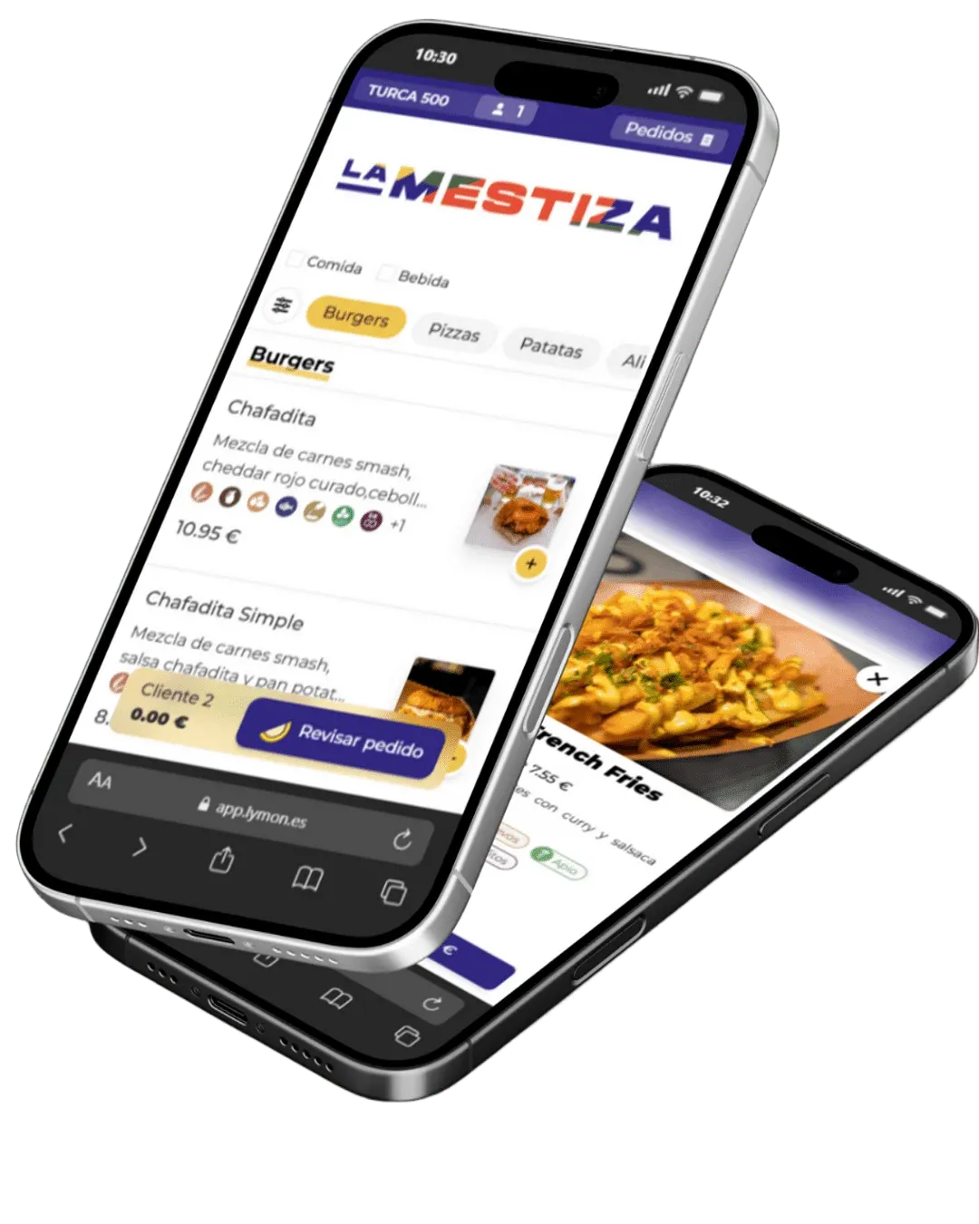 Interfaz de Lymon - Sistema de pedidos y pagos con QR en smartphone para restaurantes